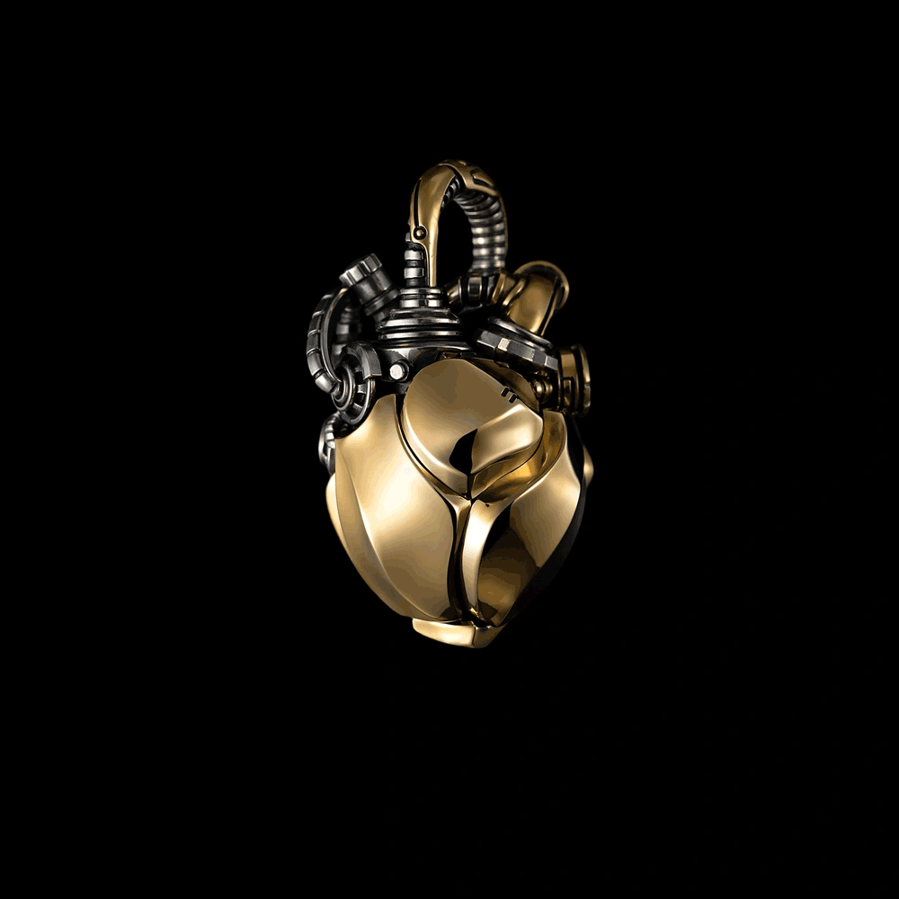 Mechanical Heart Pendant - Brass & White Bronze