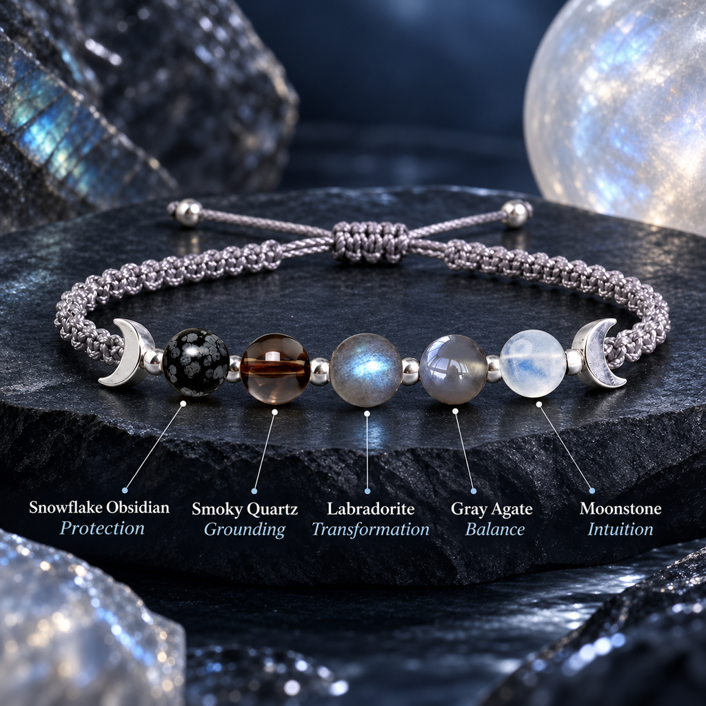 Moon phases crystal bracelet silver free box