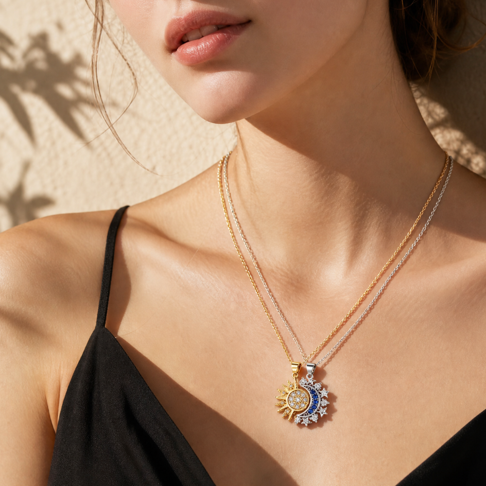 Celestial Harmony Sun & Moon Necklace Set