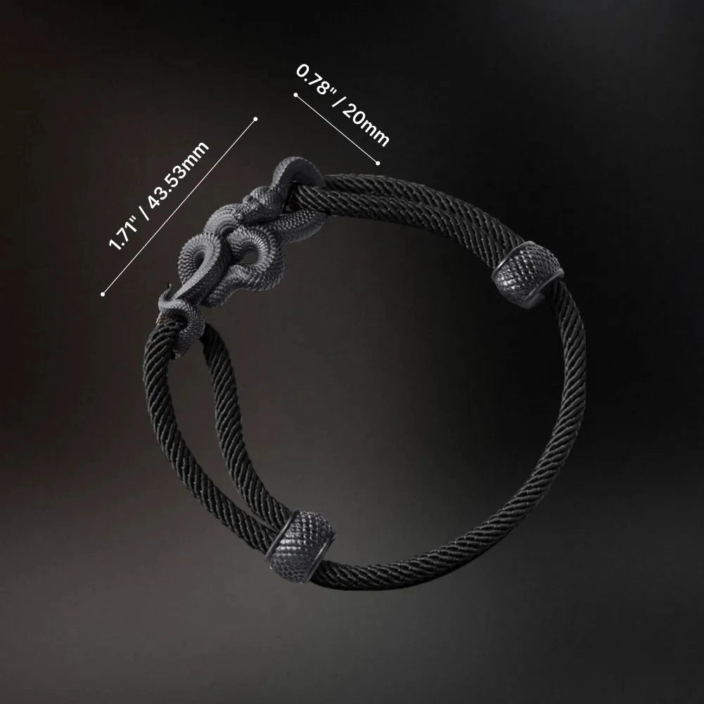 Blackened Black Mamba rope bracelet dimensions and clasp details