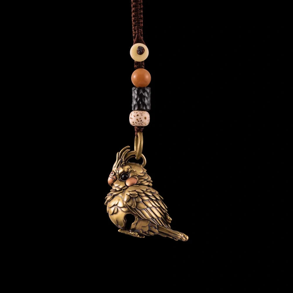 Brass Parrot Bell with bodhi bead lanyard
