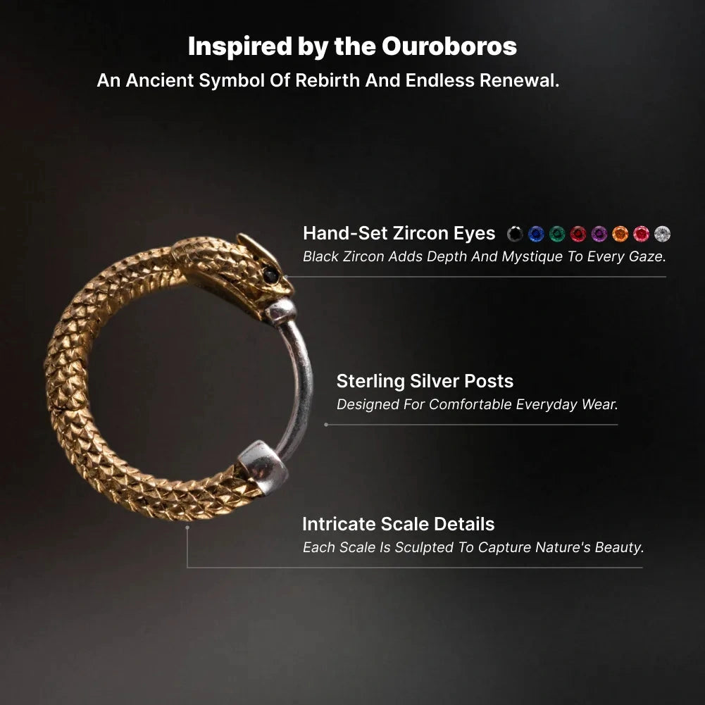 Ouroboros symbolism and detailed design features of the hoop earring
