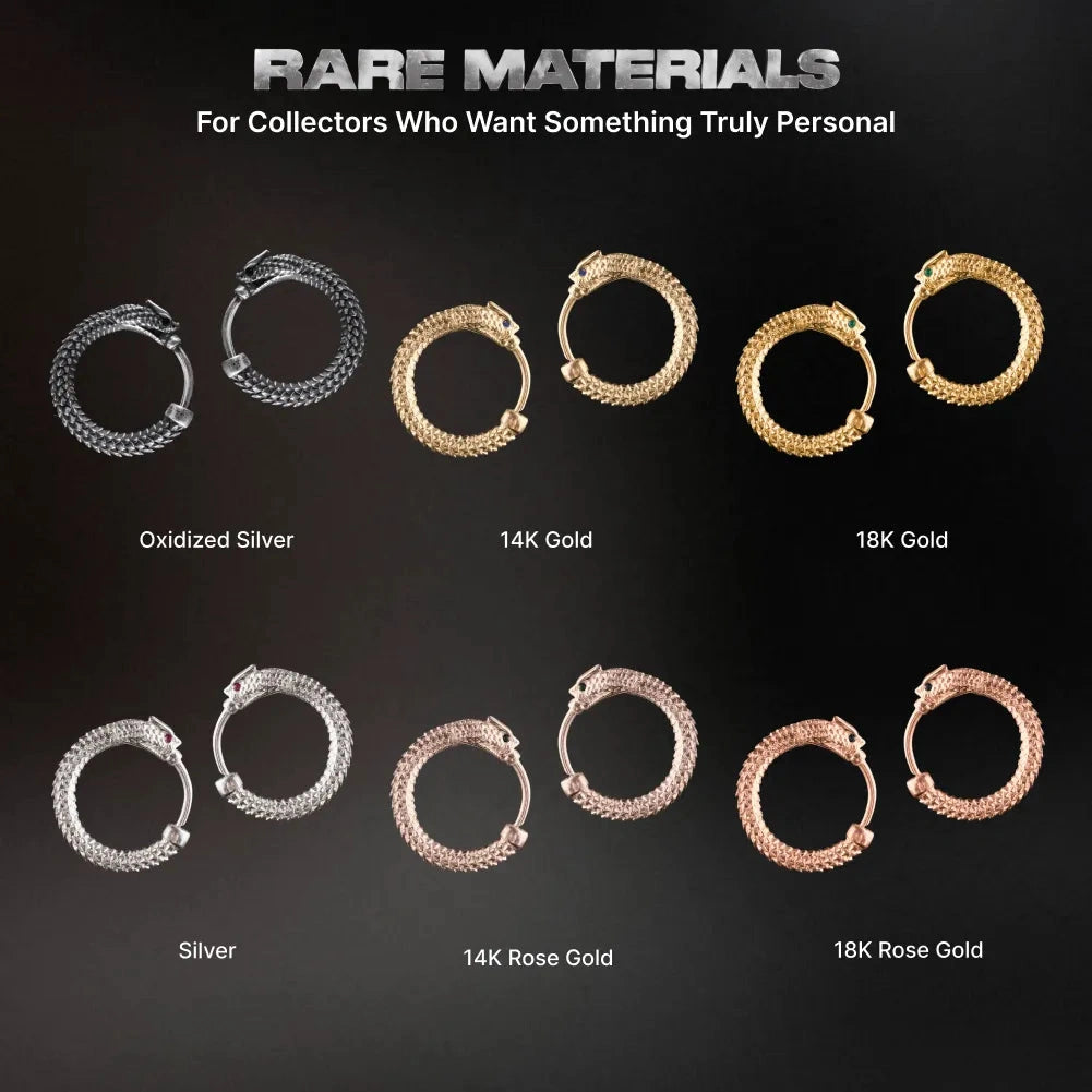 Ouroboros-Hoop-Ohrringe in mehreren Material- und Größenoptionen