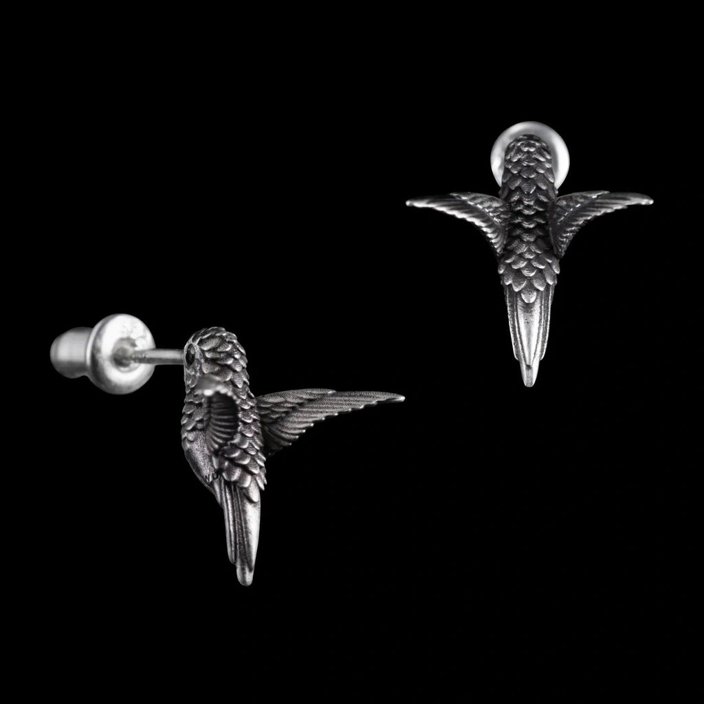 Oxidierte Silberkolibri-Stecker-Ohrringe
