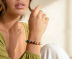Indian agate bracelet styled with a soft green top