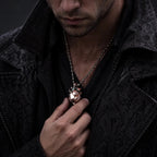 Copper & White Bronze Mechanical Heart Pendant worn in a men's lifestyle scene