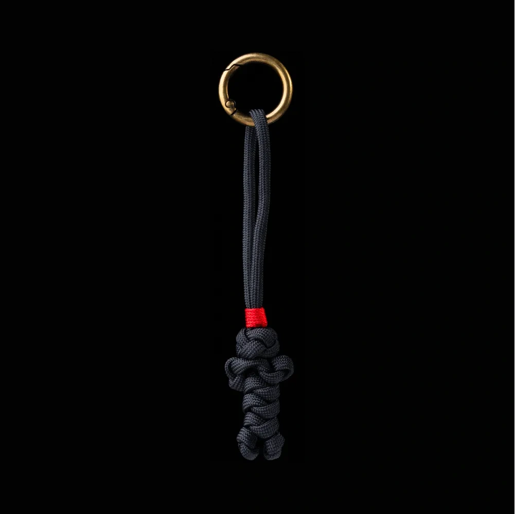 Bear Version Brass Paracord Braided Keychain Jet Black