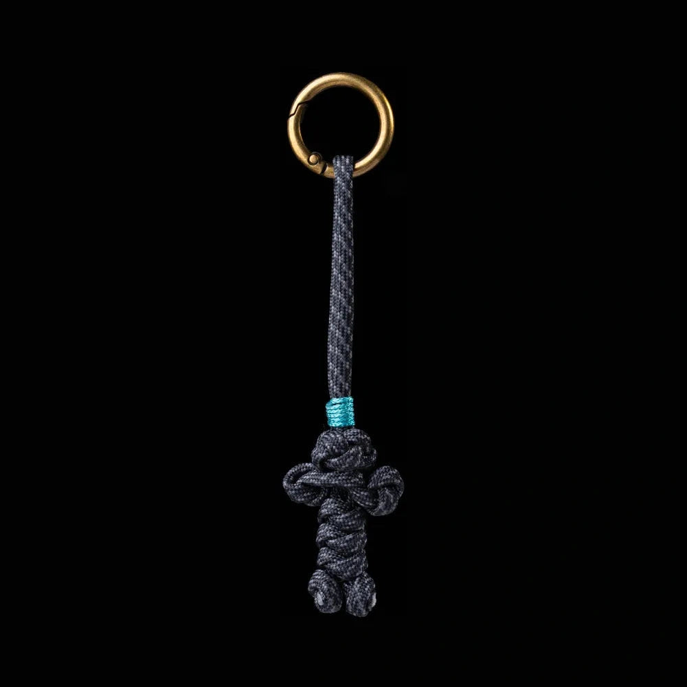 Bear Version Brass Paracord Braided Keychain Midnight Black
