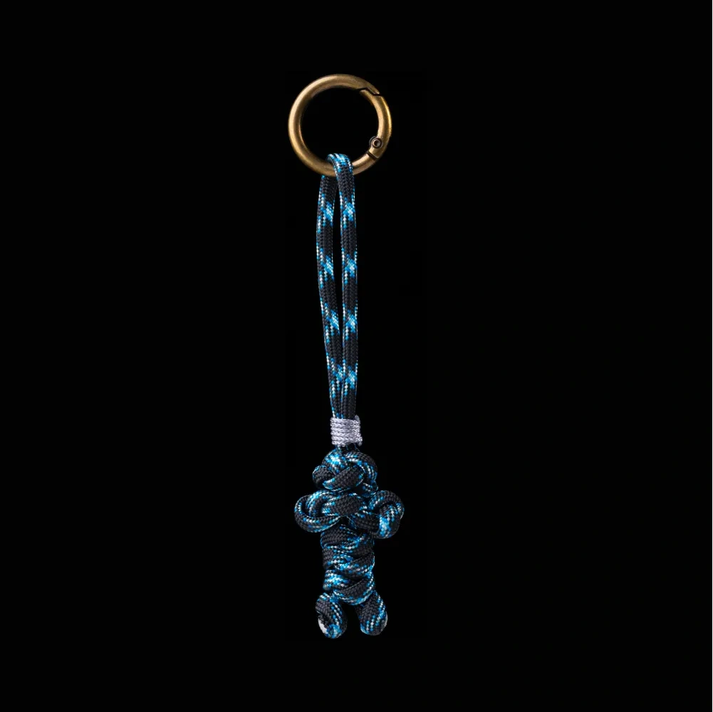 Bear Version Brass Paracord Braided Keychain Thunder Blue