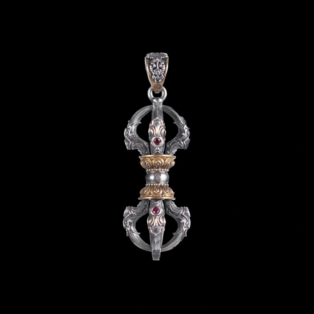 Oxidized Silver Vajra Pestle Pendant