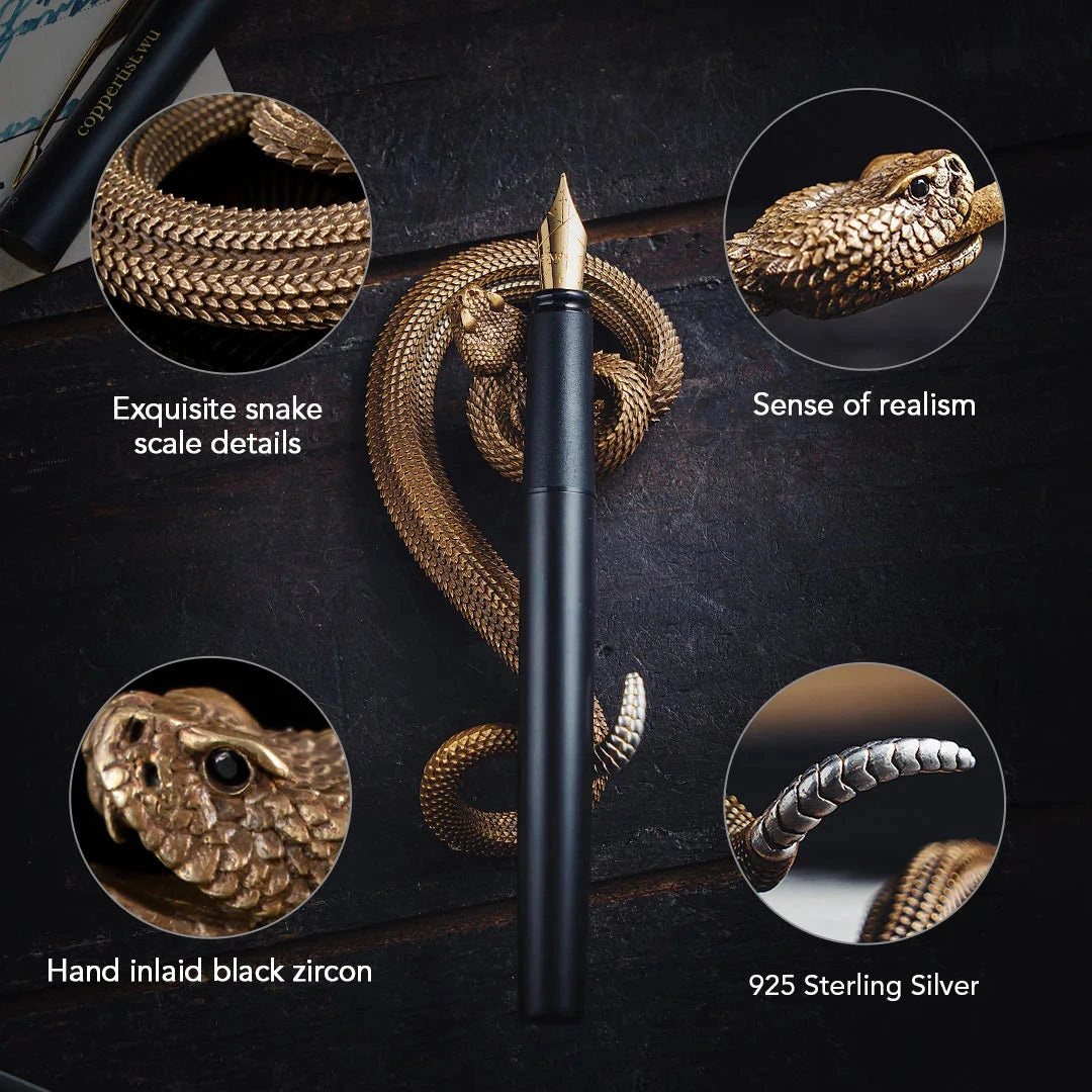 Brass Rattlesnake Pen Holder Details