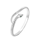 Full silver-tone snake bangle on a plain white background