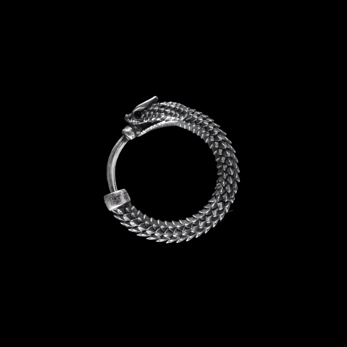 Ouroboros hoop earrings in Oxidized Silver / Single