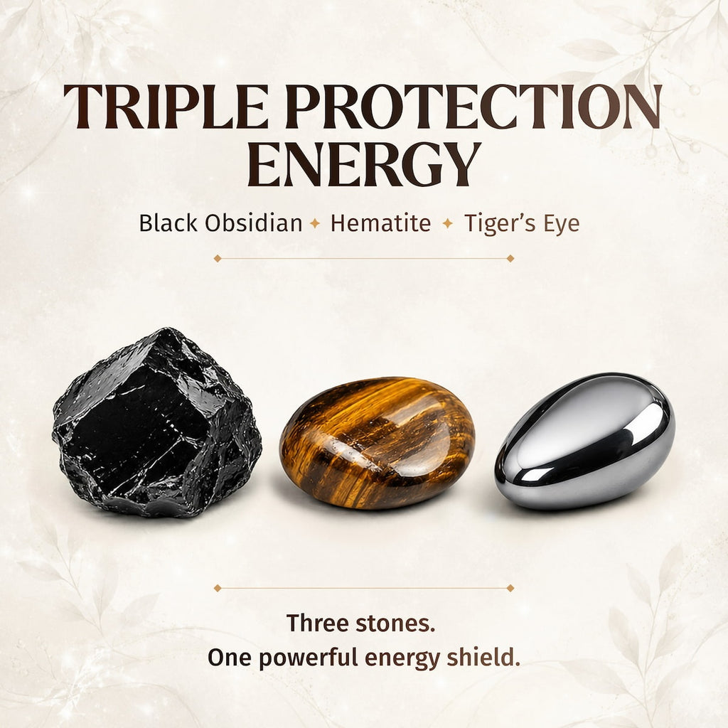 saltlume.com Triple Protection Bracelet stone guide: black obsidian, hematite and tiger's eye