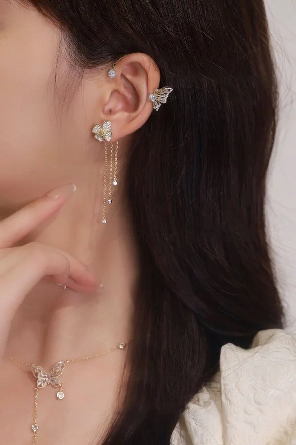 Butterfly Tassel Zircon Earrings