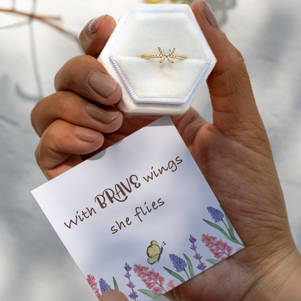 With Brave Wings She Flies Butterfly Ring