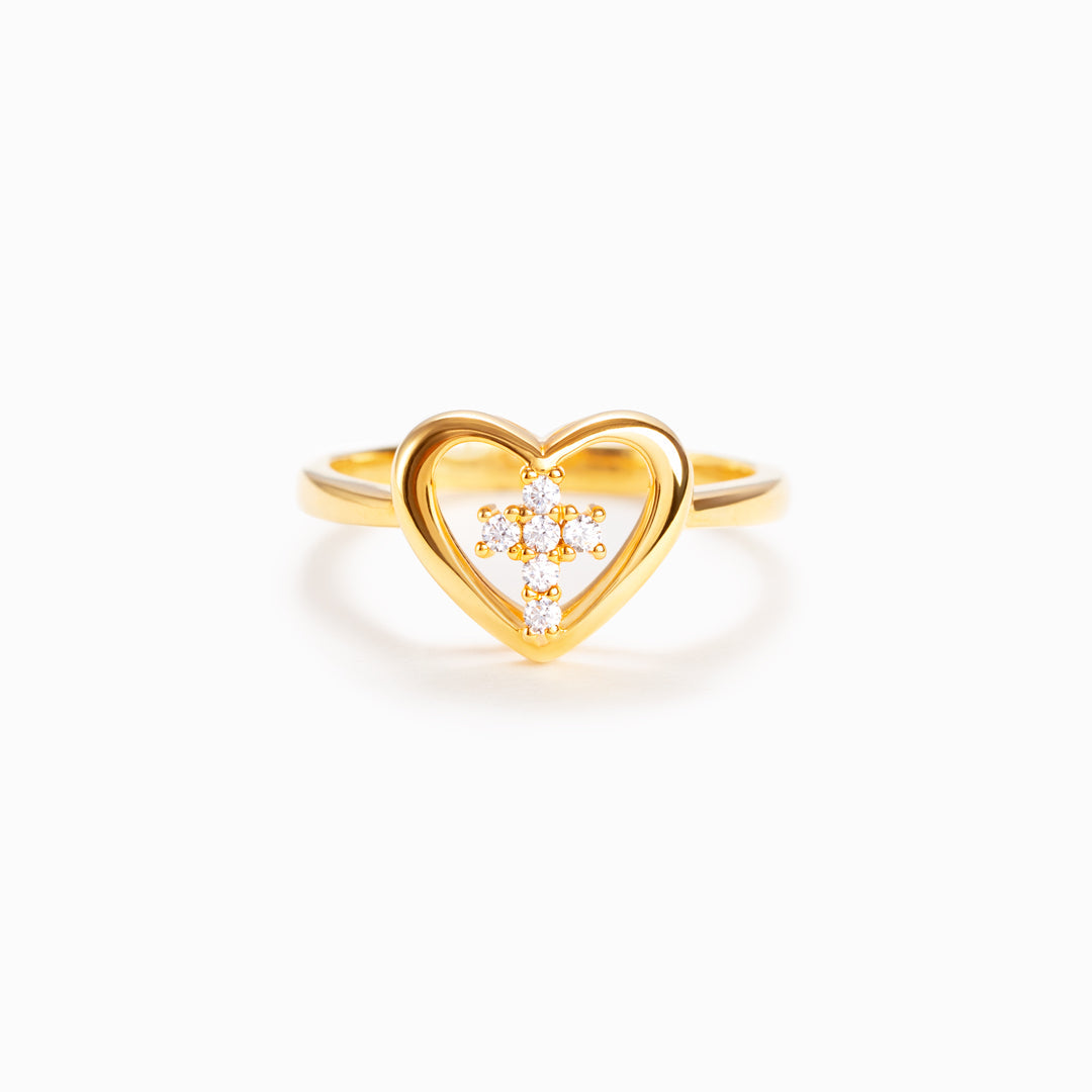 Trust In the Lord Cross In Heart Ring
