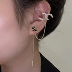 C-Shaped Black Camellia Microset Zircon Earrings