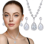 Crystal Wedding Water Drop Pendant Necklace and Earrings Set