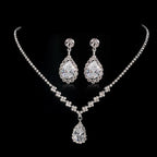 Crystal Wedding Water Drop Pendant Necklace and Earrings Set