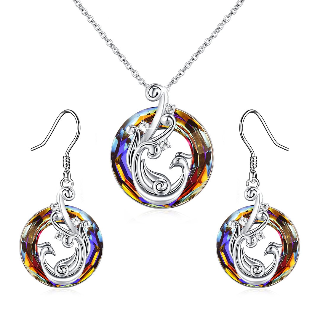 For Self - I Survived Because The Fire Inside Me Burns Brighter Than The Fire Around Me Colorful Crystal Phoenix Necklace