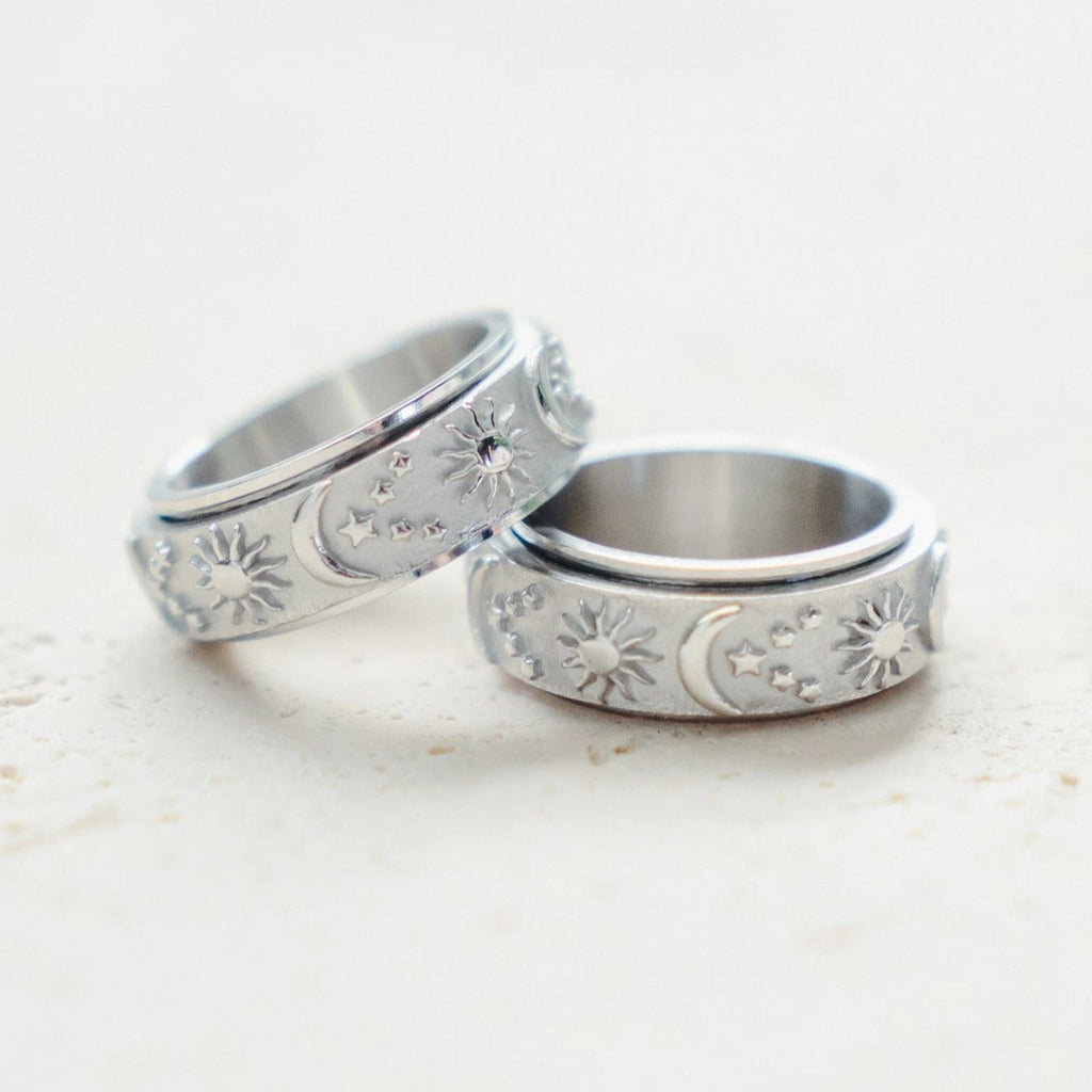 Textured Moon & Stars Spinning Anxiety Ring