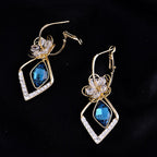 Flower Zircon Rhombic Sapphire Drop Earrings