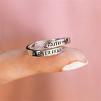 "FAITH OVER FEAR" Sterling Silver Cross Ring