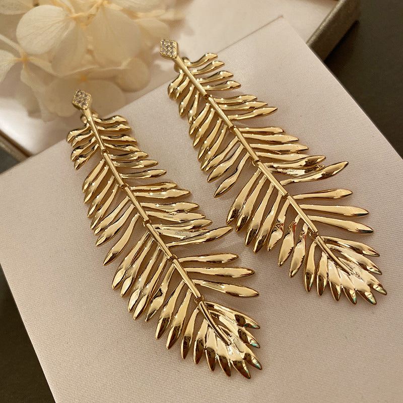 Palm Leaf Big Tassel Earrings