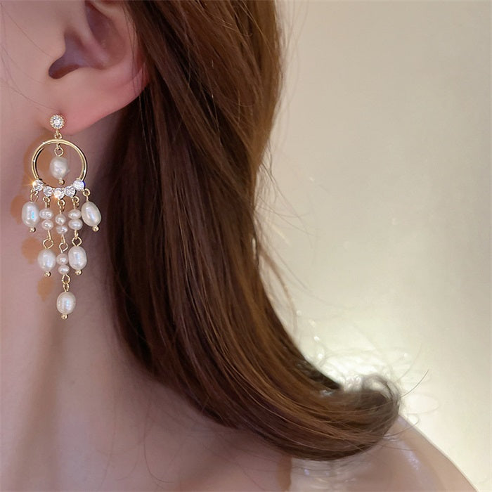 Pearl Dream Catcher Tassel Earrings