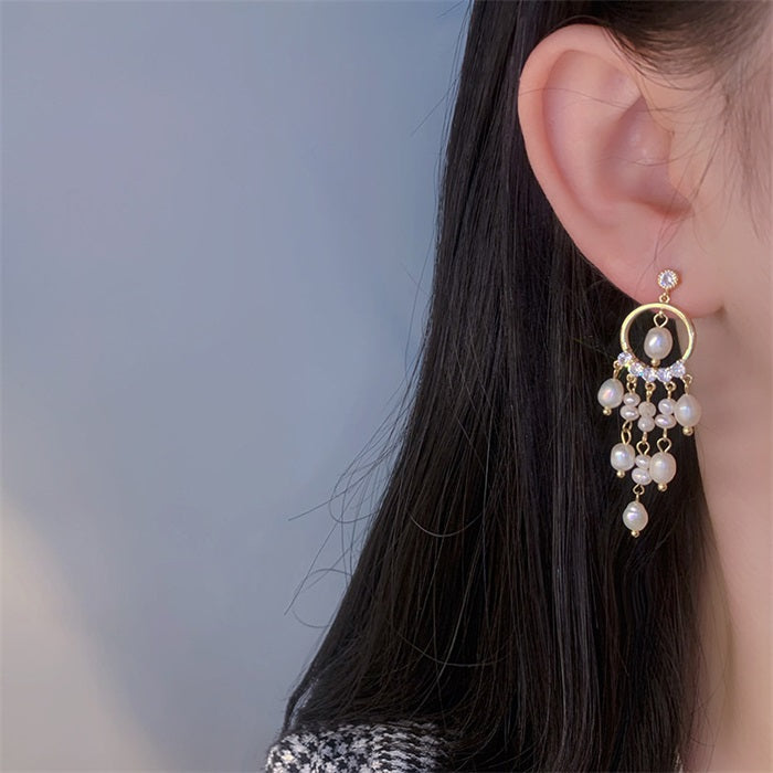 Pearl Dream Catcher Tassel Earrings