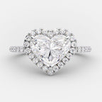 French-Set Heart Halo Moissanite Ring
