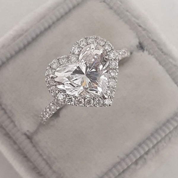French-Set Heart Halo Moissanite Ring