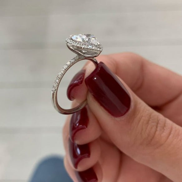 French-Set Heart Halo Moissanite Ring