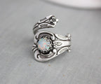 S925 Sterling Silver White Opal Spoon Ring