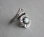 S925 Sterling Silver White Opal Spoon Ring