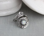 S925 Sterling Silver White Opal Spoon Ring