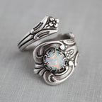 S925 Sterling Silver White Opal Spoon Ring