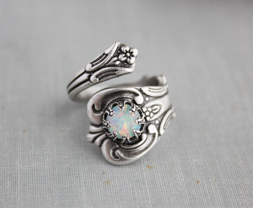 S925 Sterling Silver White Opal Spoon Ring