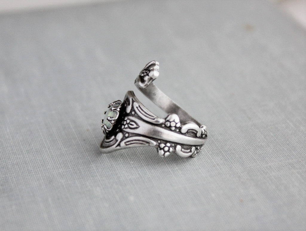 S925 Sterling Silver White Opal Spoon Ring