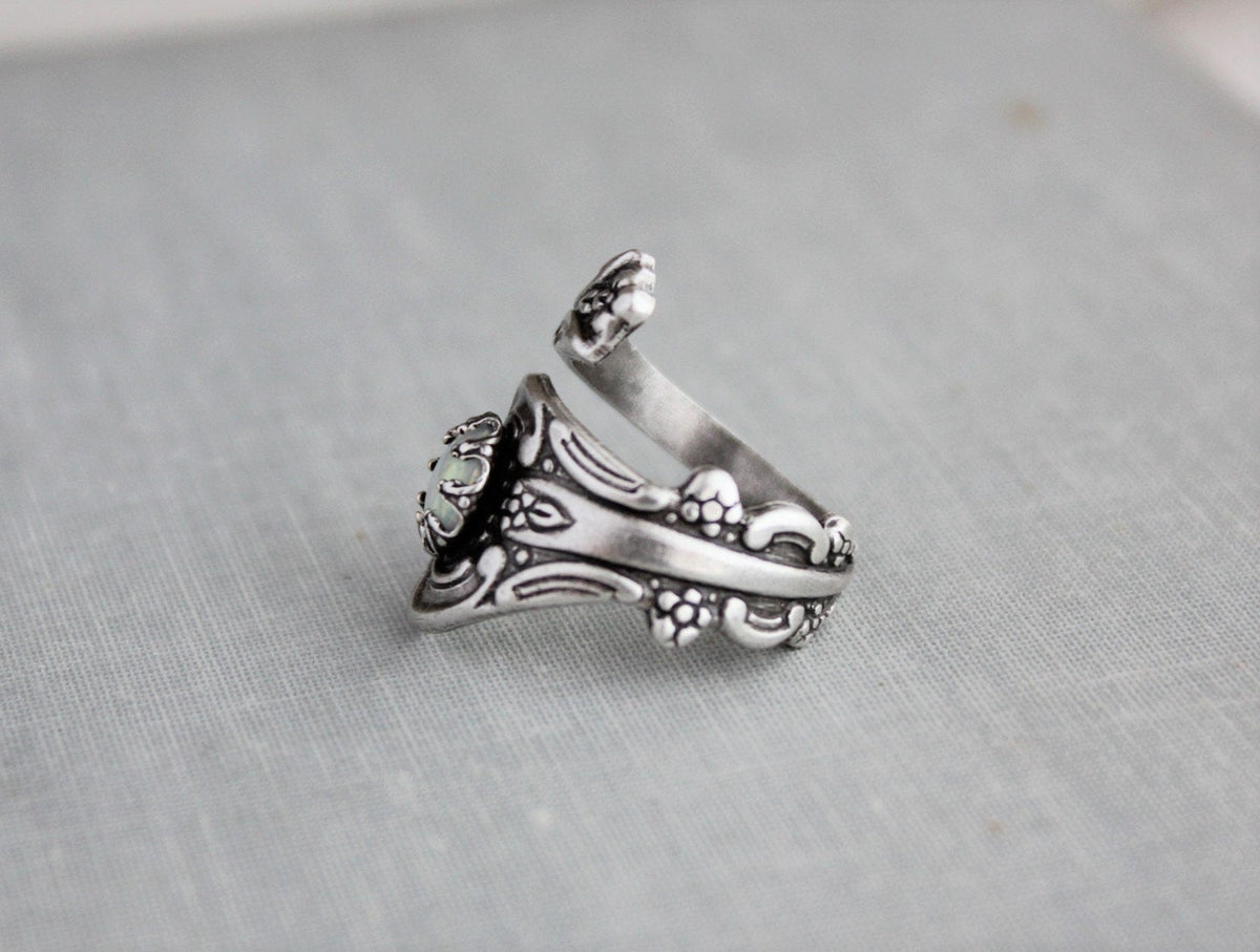 S925 Sterling Silver White Opal Spoon Ring