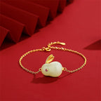 925 Sterling Silver Hetian Jade Lucky Rabbit Jewelry Set