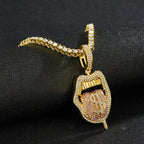 Iced Out Bling CZ Cubic Zirconia Tongue Necklace