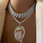 Iced Out Bling CZ Cubic Zirconia Tongue Necklace