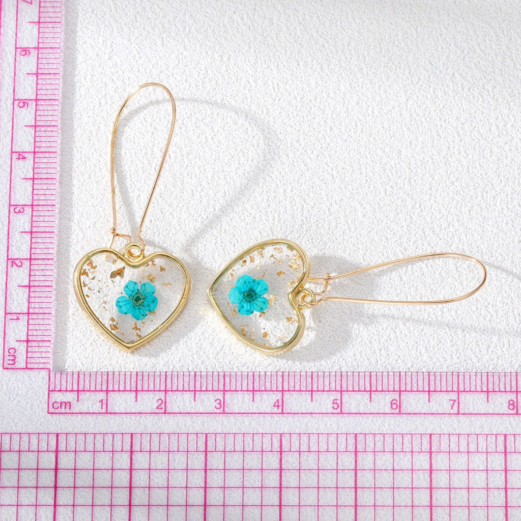 Heart Forget Me Not Flower Earrings
