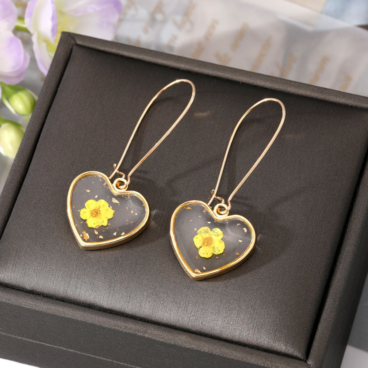 Heart Forget Me Not Flower Earrings
