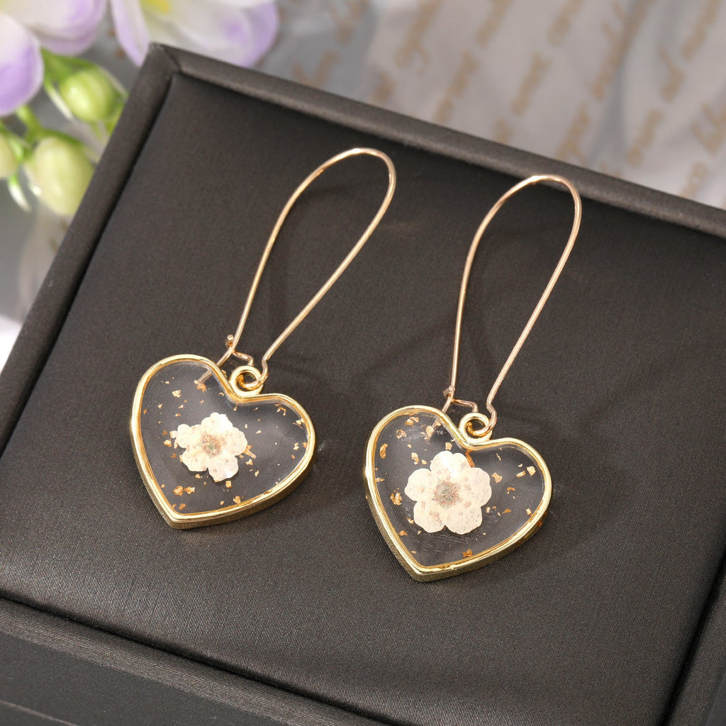 Heart Forget Me Not Flower Earrings
