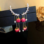 Rhinestone Pearl Dried Rose Flower Earrings
