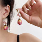 Pearl Dried Rose Flower Earrings