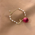Branch Pearl Dried Rose Flower Bracelet Necklace